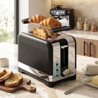 HOMCOM 2-Scheiben-Toaster mit 7 Bräunungsstufen, Aufwärm-/Auftau-/Abbruchfunktionen, Wärmerost, 930 W(m-2)