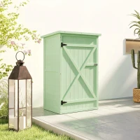 Outsunny Armoire de Jardin Bois de Sapin Pré-huilé Toit bitumé Incliné, Porte Verrouillable Loquet, 2 Étagères, 75x56x115cm, Vert(m-7)