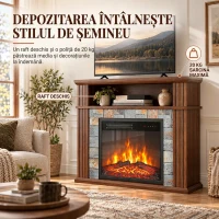 HOMCOM Șemineu electric de podea/încastrabil pentru TV 36" cu ramă și raft, 1800W, efect de flacără 3D, bușteni, maro(m-4)