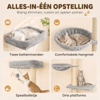 PawHut Kattenklimwand, 3-delige kattenwandset met krabpaal, platforms en hangmat(m-5)