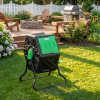 Outsunny 65L Garden Compost Bin, Single Chamber Rotating Composter, Compost Maker with 24 Ventilation Openings and Steel Legs(m-9)