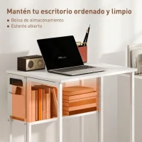 HOMCOM Escritorio Plegable con Ruedas Balda y Bolsillo de Almacenaje Ideal para Espacios Pequeños 63x50x75 cm Blanco(m-5)