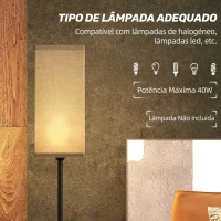 HOMCOM Candeeiro de Pé Moderno com Interruptor de Pedal, Abat-Jour Efeito Linho, para Sala, Preto, Lâmpada Não Incluída(m-5)