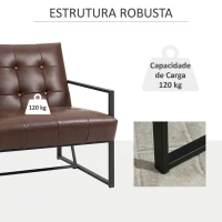 HOMCOM Cadeirão Chesterfield para Sala ou Escritório, Assento e Encosto Capitoné, Estrutura em Metal Preto, Pele Sintética Chocolate(m-5)