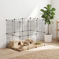 PawHut Jaula para Animales Pequeños Valla Metálica Modular para Mascotas con Puerta y Paneles de Acero 120x60x80 cm Negro(m-8)