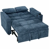 HOMCOM 2 Seater Sofa Bed, 3-in-1 Convertible Pull Out Sleeper Bed with Hidden Table, USB Port, Armrest Storage, Dark Blue(m-1)