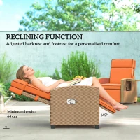Outsunny 145° Reclining Rattan Armchair, with Footrest - Khaki/Orange(m-4)
