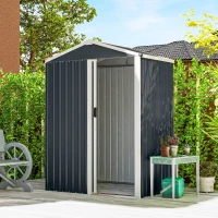 Outsunny Abri de jardin en métal 1,2 m², cabane jardin extérieure, porte coulissante verrouillable, 136x87x176cm, gris(m-2)