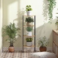 HOMCOM Vrijstaand opbergrek badkamerrek van bamboe en staal, met 4 planken, 4-laags boekenrek, 36,5 x 33 x 110 cm, natuur(m-7)