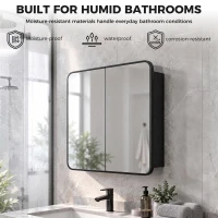 HOMCOM Bathroom Medicine Mirror Cabinet, Bathroom Wall Cabinet with Storage, Magnetic Doors and Adjustable Shelf, Black(m-5)