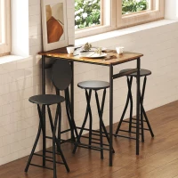 HOMCOM Lot de 4 Tabourets de Bar Pliables, Chaises de Bar Ronds avec Double Repose-Pieds, Cadre en Acier, Noir(m-9)