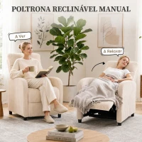 HOMCOM Poltrona Relax Reclinável em Bombazina até 135° com Apoio para os Pés e Encosto Alto Bege(m-4)