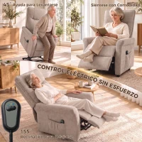 HOMCOM Sillón Relax Reclinable Eléctrico Levanta Personas 155° de Chenilla con Mando Asiento de Muelles Reposapiés Marrón(m-4)