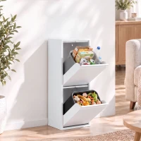 HOMCOM Meuble Poubelle de Tri Sélectif, Poubelle de Recyclage 30 L (2 x 15 L) avec 2 Compartiments, Fermeture Douce, Blanc(m-14)