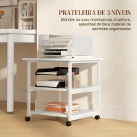 HOMCOM Suporte para Impressora de 3 Níveis com Rodas e Prateleiras de Arrumação 50x50x52,5 cm Branco(m-4)