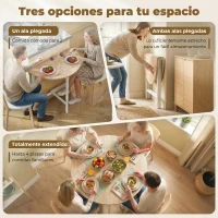 HOMCOM Mesa Plegable de Comedor Redonda Mesa de Cocina para 2-4 Personas Estructura de Acero 80x80x76 cm Natural(m-4)
