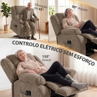 HOMCOM Cadeirão Elevatório Elétrico com Massagem por Vibração e Calor, Extra Acolchoado, para Idosos, Castanho Claro(m-5)
