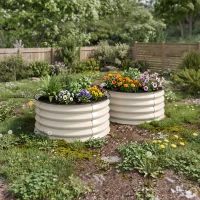 Outsunny Set of 2 Raised Garden Bed, Metal Planter Box with Safety Edging, Easy-to-assemble Stock Tank, Cream White(m-9)