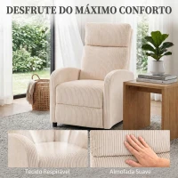 HOMCOM Poltrona Relax Reclinável em Bombazina até 135° com Apoio para os Pés e Encosto Alto Bege(m-5)