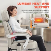 HOMCOM Office Chair with Massage, Heat, Adjustable Headrest, Leathaire‌ Reclining Desk Chair with Footrest, Cream White(m-5)