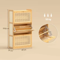 HOMCOM Meuble à chaussures 14 paires, armoire à chaussures 3 tiroirs rabattables, étagères réglables 69x29x119,8cm bois naturel(m-3)