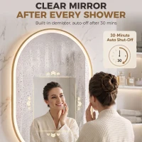 HOMCOM Bathroom Mirror with LED Lights, 100x70cm Oval Bathroom Mirror, Dimmable, Bluetooth, Anti-Fog, Gold Tone(m-6)