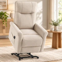 HOMCOM Sillón Relax Reclinable Eléctrico Levanta Personas 155° de Chenilla con Mando Asiento de Muelles Reposapiés Crema(m-2)