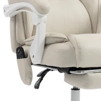HOMCOM Office Chair with Massage, Heat, Adjustable Headrest, Leathaire‌ Reclining Desk Chair with Footrest, Cream White(m-13)