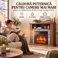 HOMCOM Șemineu electric de podea/încastrabil pentru TV 36" cu ramă și raft, 1800W, efect de flacără 3D, bușteni, maro(m-6)
