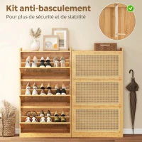 HOMCOM Meuble à chaussures 14 paires, armoire à chaussures 3 tiroirs rabattables, étagères réglables 69x29x119,8cm bois naturel(m-9)
