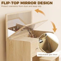 HOMCOM Vanity Desk with Mirror Dressing Table Drawer Set 6 Compartments Storage Stool White and Oak(m-5)