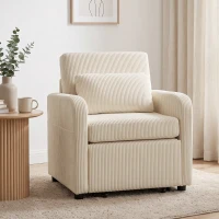 HOMCOM Poltrona-Cama Individual 3 em 1 Sofá-Cama com Encosto Ajustável 1 Lugar Bege(m-8)