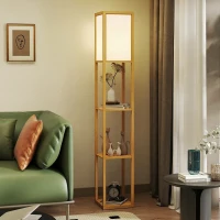 HOMCOM Vloerlamp met 3 planken, staande lamp met E27 fitting, 26 x 26 x 160 cm, voor woon-/slaapkamer (zonder lamp)(m-7)