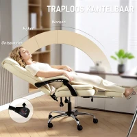 HOMCOM Ergonomische bureaustoel met voetensteun, kunstleren bekleding, verrijdbaar, draaibaar, metaal, Beige+Zwart(m-4)
