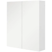 kleankin Armário de Casa de Banho com Espelho de Parede com 2 Portas e Prateleira Ajustável Fecho Suave 60x15x70 cm Branco(m-1)