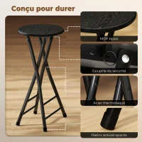 HOMCOM Lot de 4 Tabourets de Bar Pliables, Chaises de Bar Ronds avec Double Repose-Pieds, Cadre en Acier, Noir(m-5)