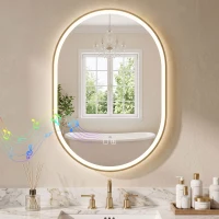 HOMCOM Bathroom Mirror with LED Lights, 100x70cm Oval Bathroom Mirror, Dimmable, Bluetooth, Anti-Fog, Gold Tone(m-2)