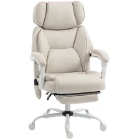 HOMCOM Office Chair with Massage, Heat, Adjustable Headrest, Leathaire‌ Reclining Desk Chair with Footrest, Cream White(m-1)