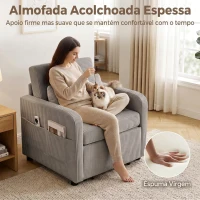 HOMCOM Poltrona-cama Dobrável 3 em 1 com Aspeto de linho e encosto ajustável Cinza(m-6)