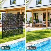 Outsunny Paravento da Esterno in Acciaio con Motivi a Salice e 2 Piedini, 122x45x198 cm, Nero(m-7)