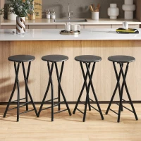 HOMCOM Lot de 4 Tabourets de Bar Pliables, Chaises de Bar Ronds avec Double Repose-Pieds, Cadre en Acier, Noir(m-10)