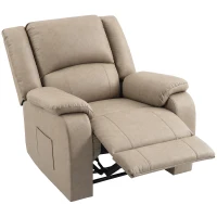 HOMCOM Cadeirão Relax Reclinável Manual em PU com Apoio para os Pés, Assento Largo, Acolchoado Espesso, Reclinável até 155°, Cáqui(m-1)