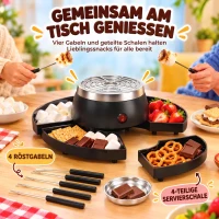 HOMCOM 2-w-1 S'mores-Maker i zestaw do fondue czekoladowego Elektryczny bezpłomieniowy z 4 widelcami do pieczenia, 4 zdejmowanymi tacami na imprezę(m-6)