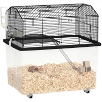 PawHut Cage hamster cage rongeur 2 étages avec roulettes plate-forme et échelle en fil d'acier 57 x 43 x 57 cm noir(m-16)