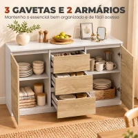 HOMCOM Aparador com 2 Portas e 3 Gavetas, Móvel de TV até 55 Polegadas, 120x35x74,5 cm, Branco e Carvalho(m-4)