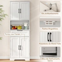 HOMCOM Armário Despenseiro de Cozinha 172 cm com Bancada Aberta, 4 Portas, Gaveta e 2 Prateleiras Ajustáveis, Branco(m-8)