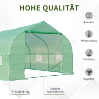 Outsunny Gewächshaus ca. 6 x 3 x 2 m Foliengewächshaus mit Rollbar Reißverschlusstür 8 Netzfenster Stützstangen(m-4)