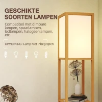 HOMCOM Vloerlamp met 3 planken, staande lamp met E27 fitting, 26 x 26 x 160 cm, voor woon-/slaapkamer (zonder lamp)(m-6)