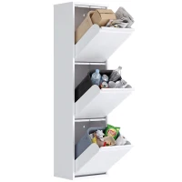 HOMCOM Meuble Poubelle de Tri Sélectif, Poubelle de Recyclage 45 L (3 x 15 L), 3 Compartiments, Portes à Fermeture Douce, Blanc(m-14)