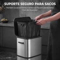 HOMCOM Caixote do Lixo 60 L em Aço Inoxidável, Estreito, com Suporte para Sacos, Tampa de Fecho Suave e Abertura por Toque, Prateado(m-7)